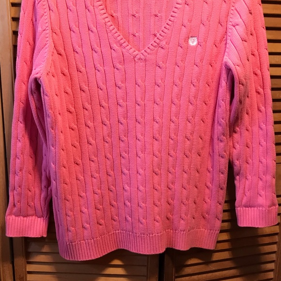 Chaps Pink Cable Knit V-neck Sweater - Picture 6 of 8